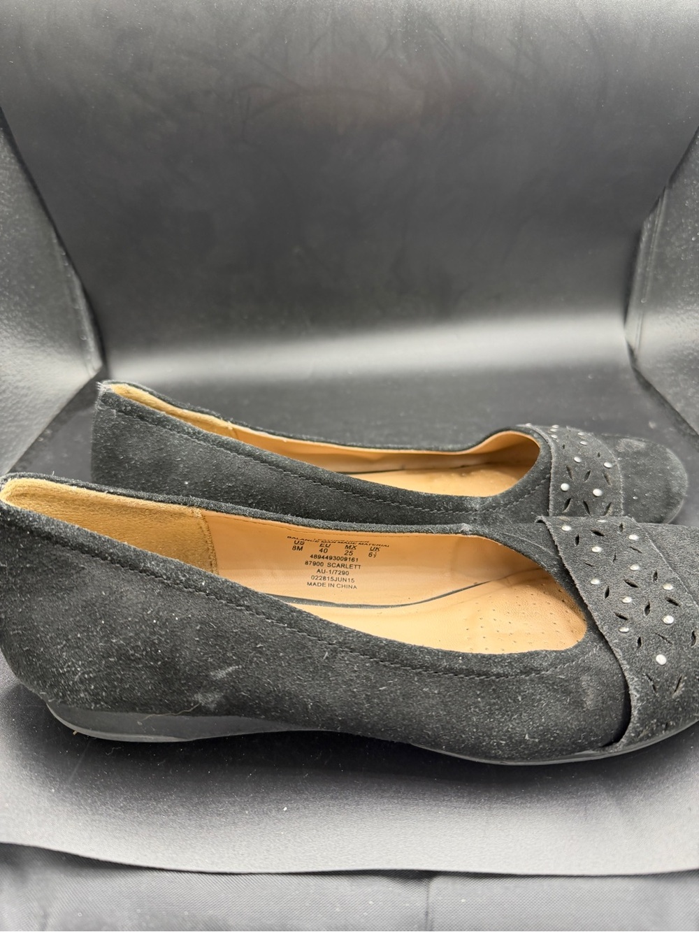 Women's Black Suede Studded Slip-On Flats
